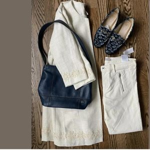 Duster Suit Jacket woven tweed Long Cream 3/4 Slv